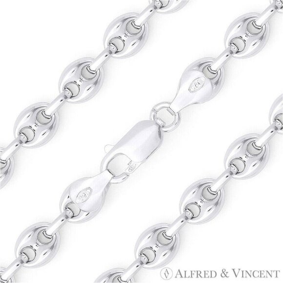8mm Puffed Marina / Mariner Link Chain Necklace in .925 Sterling Silver - 24"